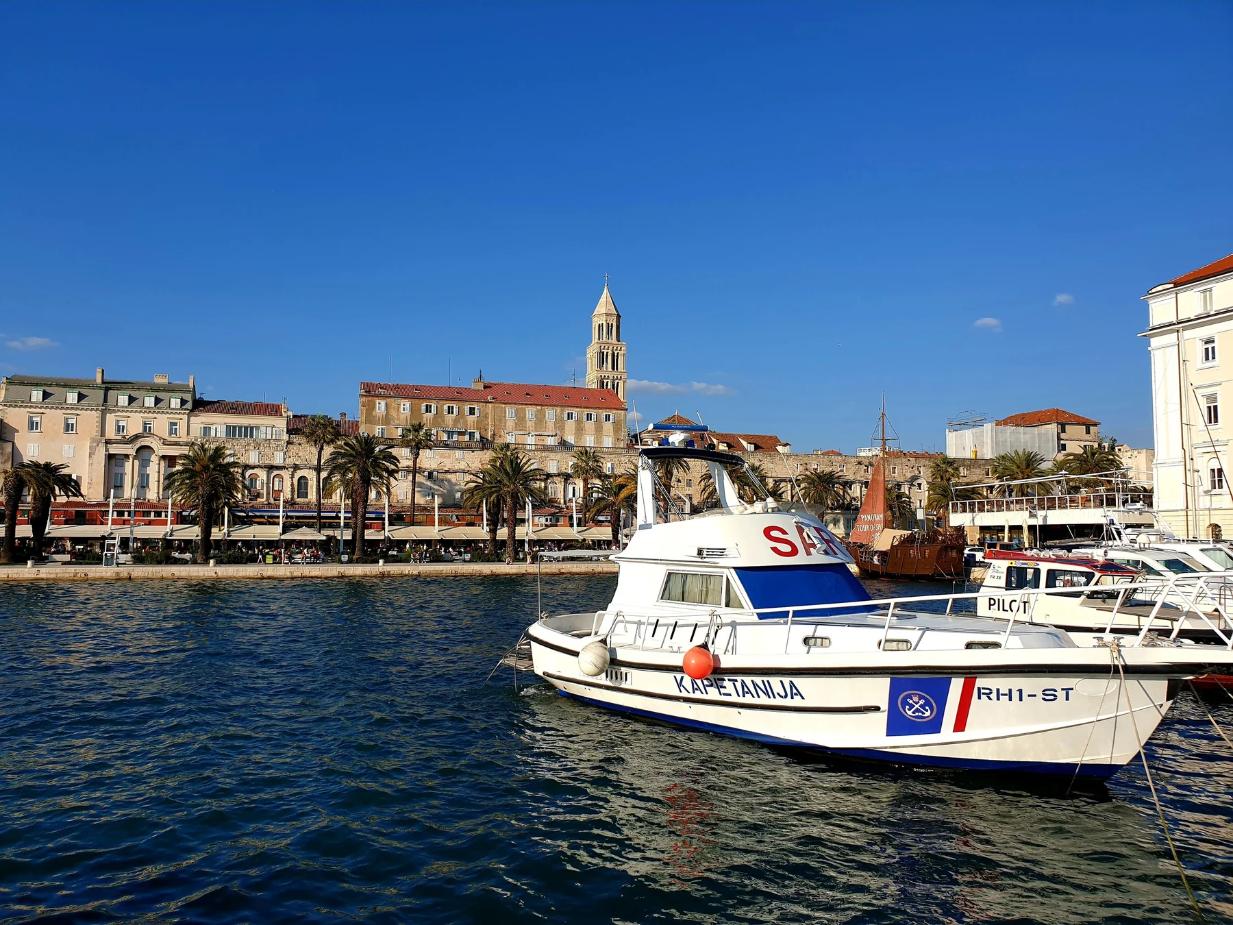 Boats and waterfront buildings in Split harbour