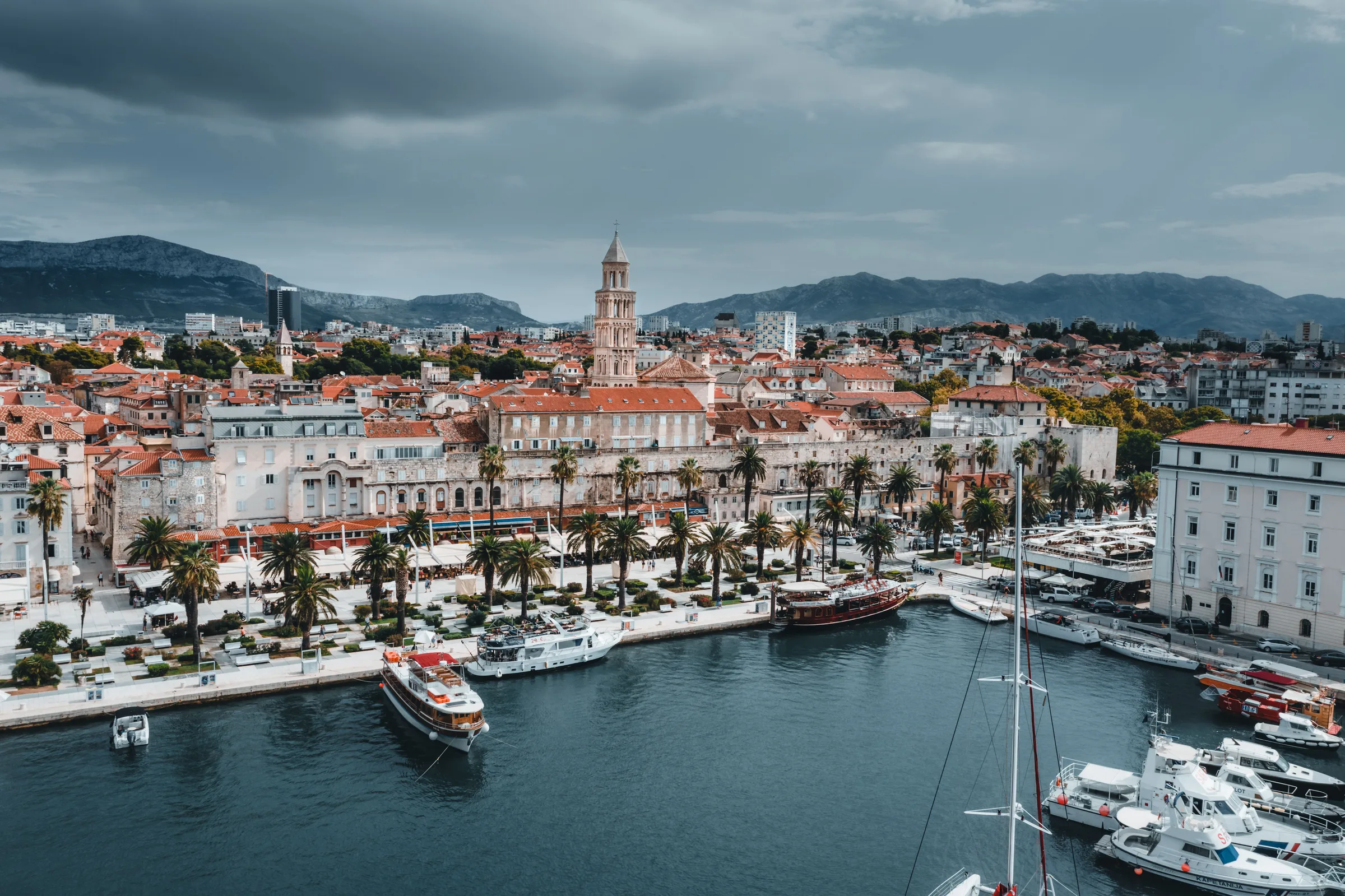 Split waterfront, red roofs and harbour seen from above