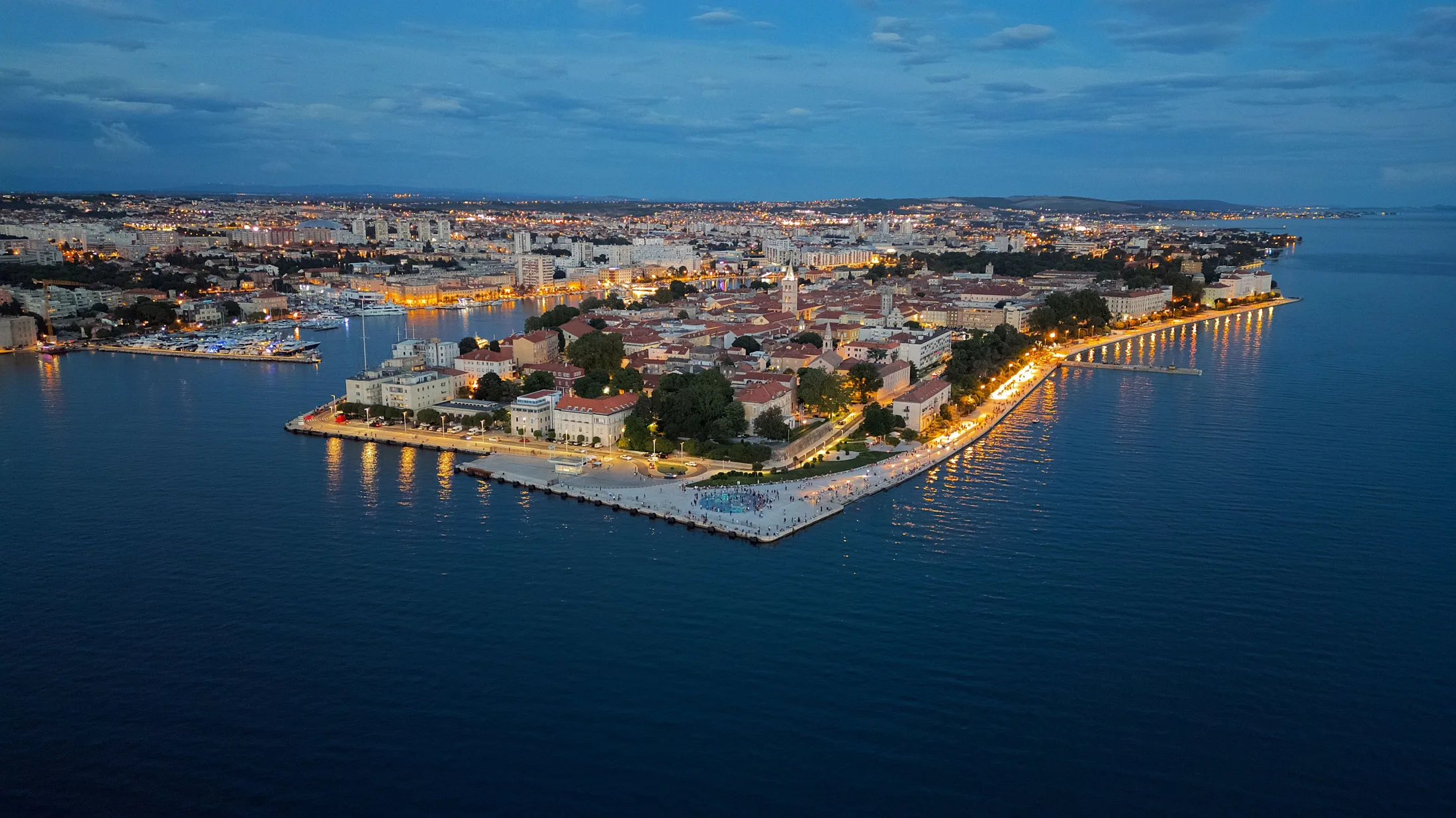 Zadar old-town peninsula beside the sea in evening light